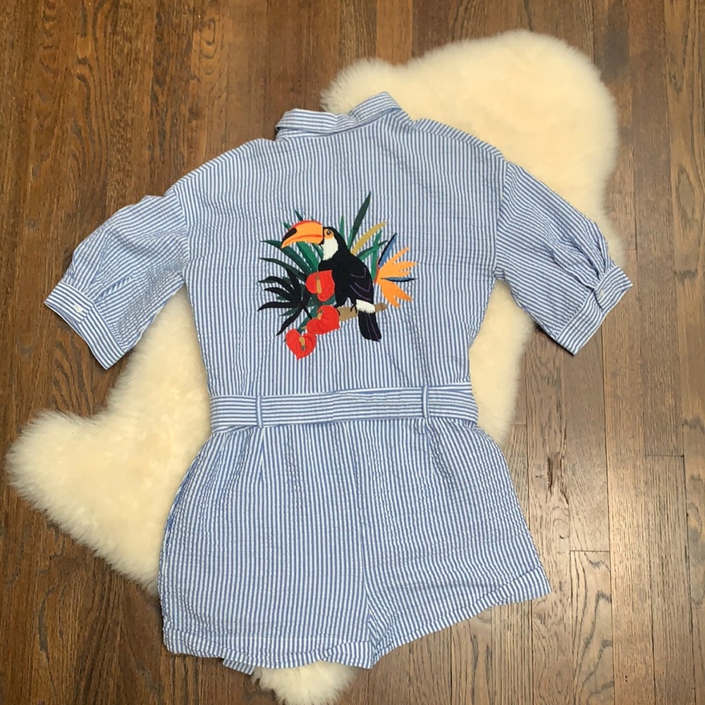 Searsucker Romper with Embroidered Back